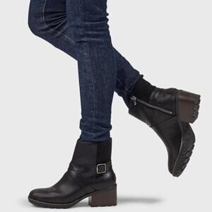 Sorel Cate Buckle Waterproof Leather Lug Sole Chunky Moto Ankle Bootie, Size 8.5